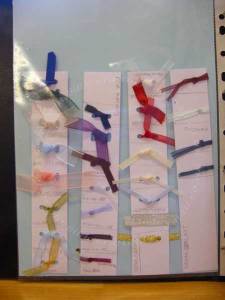 Sampler page of ribbons and threads